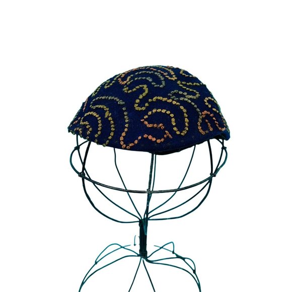 Vintage 1940s Swirl Hat Purple Colorful Stitched Beret main image 5